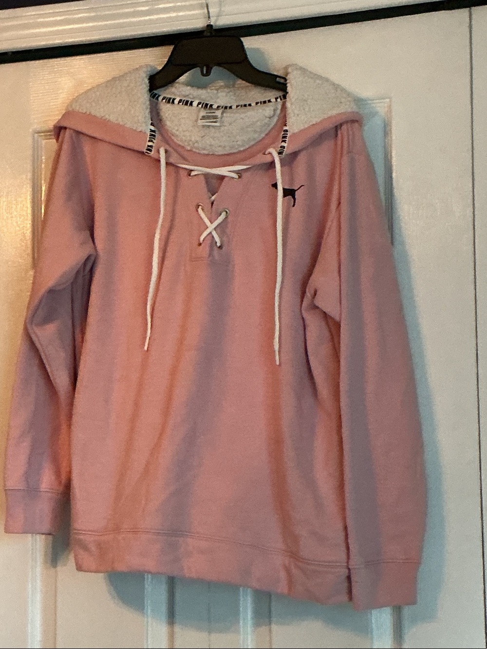 PINK Victoria's Secret Pink Sherpa-Lined Lace-Up Hoodie